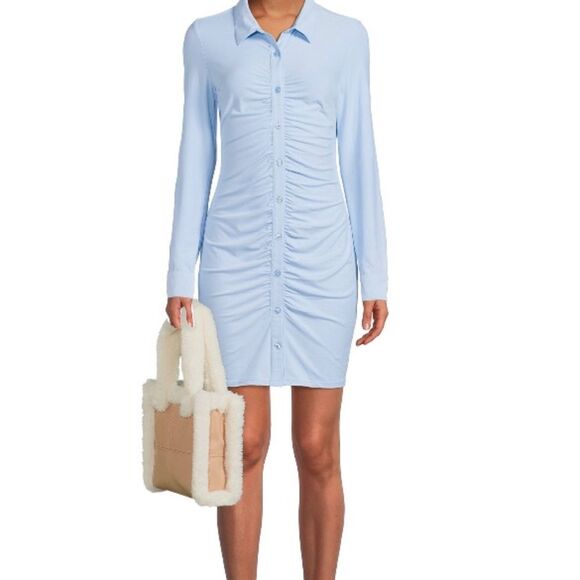 NWT No Boundaries Junior’s Light Blue Ruched Front Button Dress Size XL - Picture 2 of 8